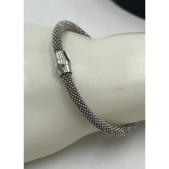 Sterling Silver 925 Diamond Cut Mesh Flexible Bangle Bracelet Magnetic Closure - Picture 11 of 16